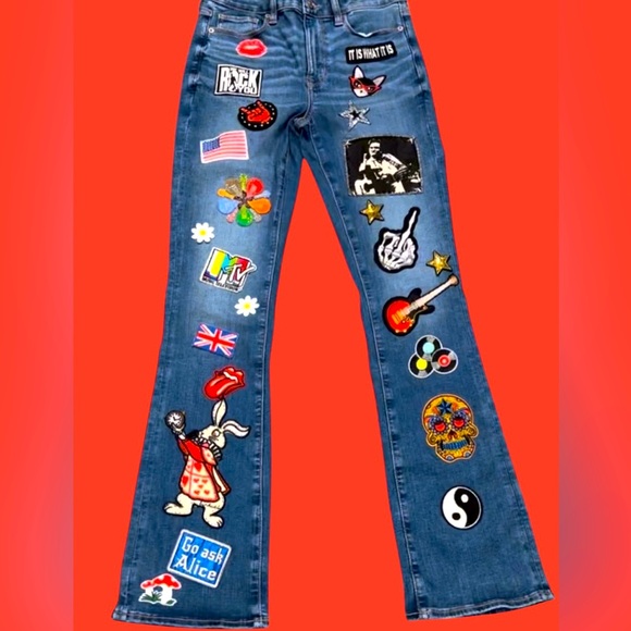 American Eagle Outfitters Denim - Patched Jeans. "Rock 'n' Roll" All Patches Are Hand Sewn On